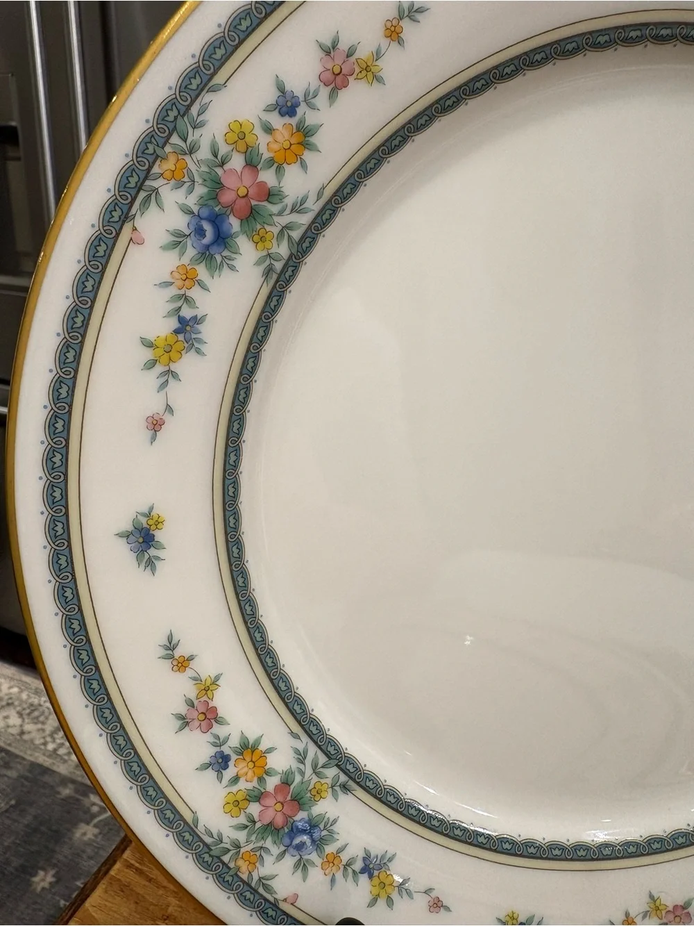 Vintage Noritake Amenity White Dinner Plates with Blue, Yellow & Gold Floral